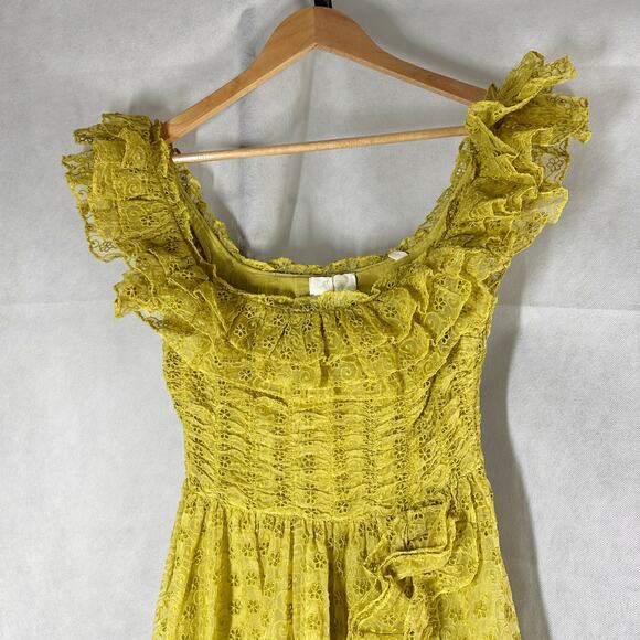 Doen Ernestine Maxi Silk Eyelet Embroidered Dress Moss Size XS - Picture 3 of 14